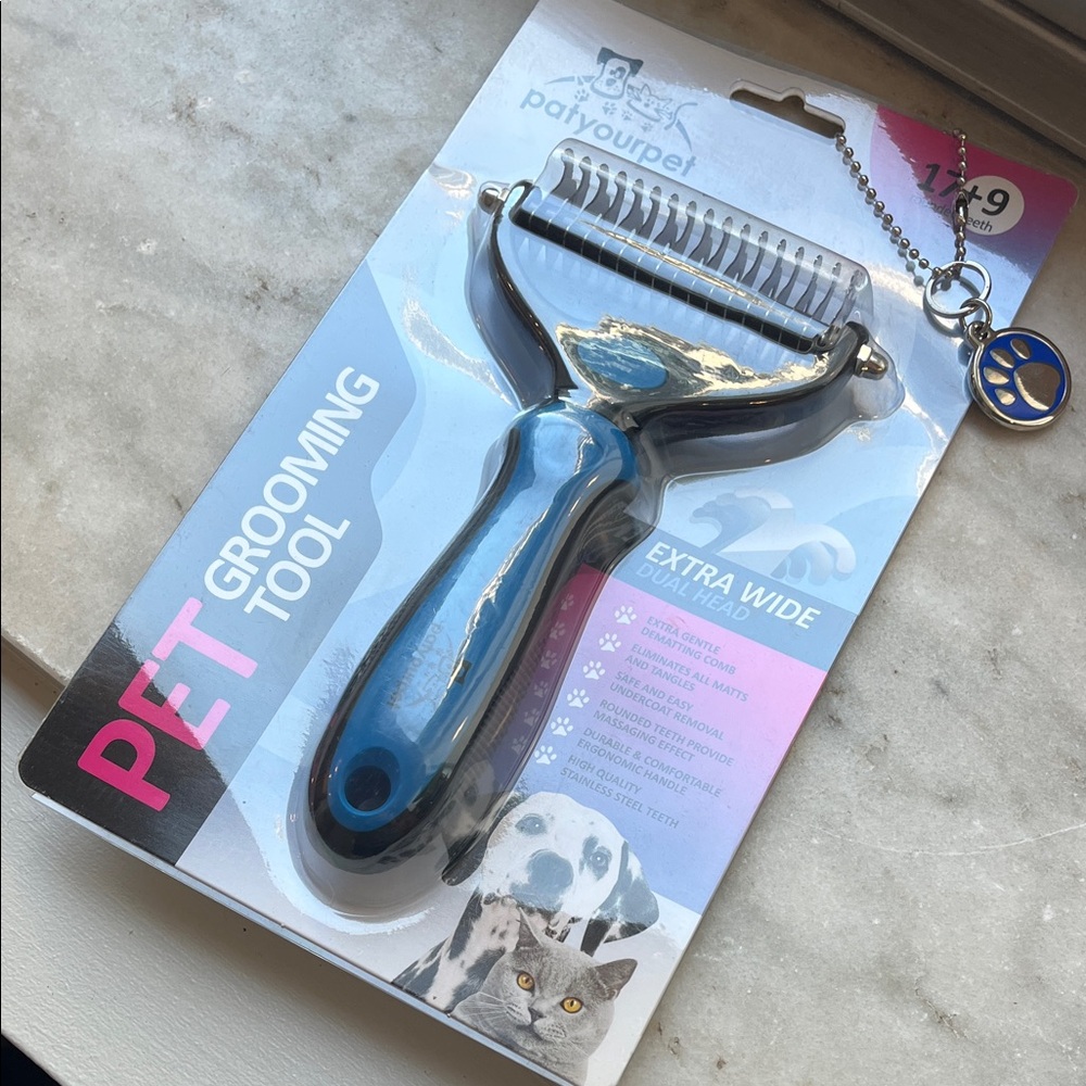 Blue Pet Grooming Tool Brush Rake - Gentle Dematting & Safe Undercoat Removal